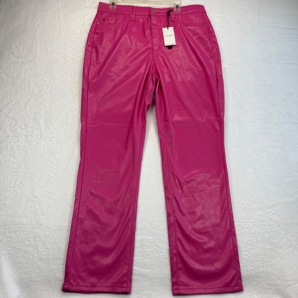 Judy Blue Faux Leather Pants Hot Pink Tummy Control Straight Leg Size 15/32‎